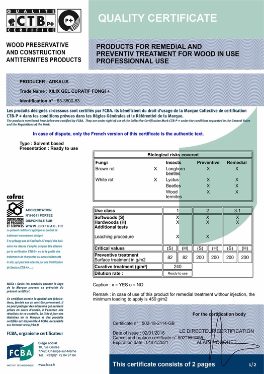 Сертификат качества CTB - P+ OT FCBA XILIX® Gel Curatif Fongi Plus - фото